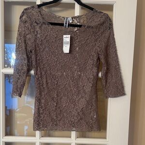 NWT BKE Lace 3/4 Sleeve Top in Brown- Taupe color size S